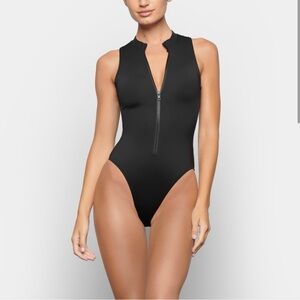NWT Skims Black Zip-Front One-Piece Bodysuit
